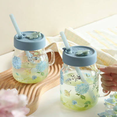 Blue Silicone Straw Glass Cup - HGHOM