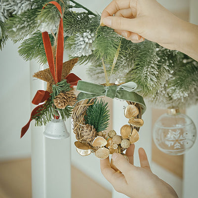 Christmas Rattan Pine Cone Bell Pendant - HGHOM