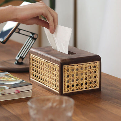 Rattan Wood Tissue Box - HGHOM