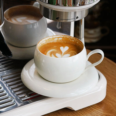 Simple White Coffee Cup and Saucer - HGHOM