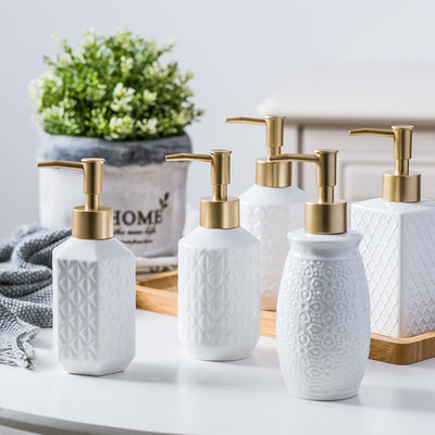 Embossed White Ceramic Soap Dispenser - HGHOM