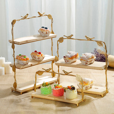 Golden Bird & Leaf Dessert Stand - HGHOM