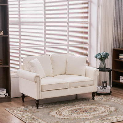 2-SEATER WHITE SOLID WOOD CHENILLE YARN SOFA - HGHOM