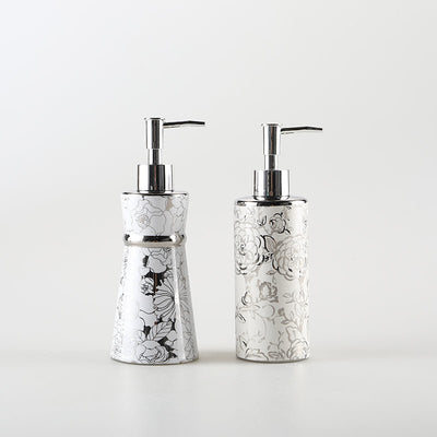 BLACK AND WHITE FLORAL CERAMIC SOAP DISPENSER - HGHOM