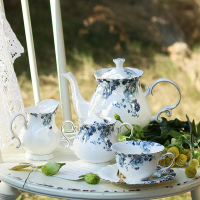 Blue Flower New Bone China Teapot Set - HGHOM