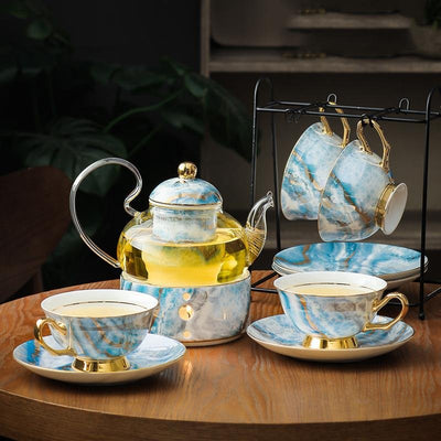 "Blue Glacier" bone china kettle and cup - HGHOM