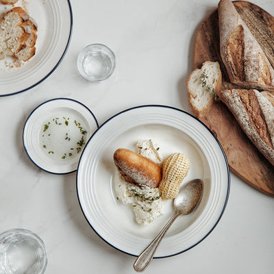 Blue Rim White Dinner Plate - HGHOM