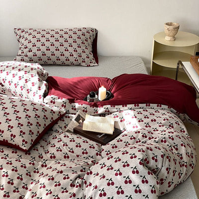 CHRISTMAS CHERRY KNITTED JACQUARD COTTON BEDDING SET - HGHOM