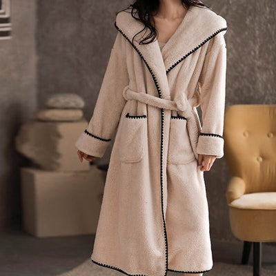 Coral Fleece Simple Hooded Dressing Gown - HGHOM