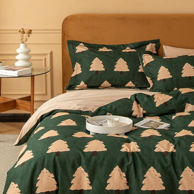 COTTON BRUSHED GREEN CHRISTMAS TREE BEDDING SET - HGHOM