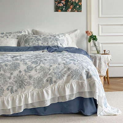 FLORAL PRINT WASHED COTTON BEDDING SET - HGHOM