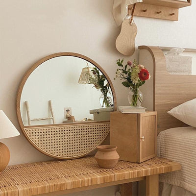 Handmade Rattan Round Mirror - HGHOM