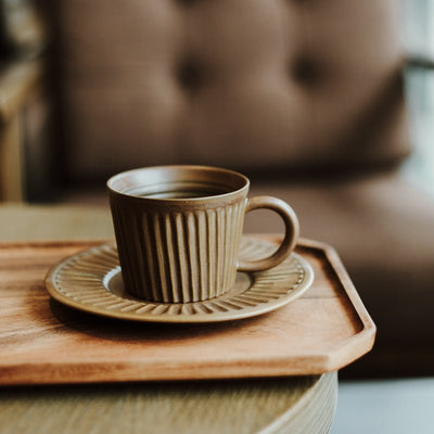 Handmade Stoneware Striped Coffee Cup and Saucer - HGHOM