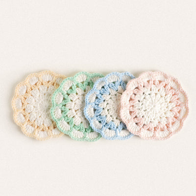 Knitted Cutout Flower Coaster 4 Pcs Set - HGHOM