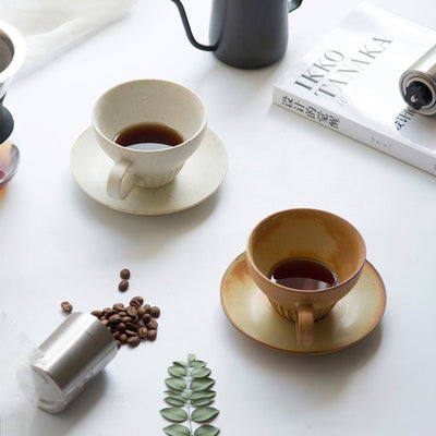 Matte Distressed Coffee Cup And Saucer - HGHOM