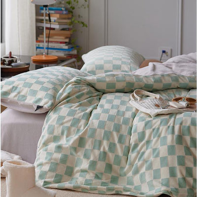 MILK SILK BEDDING SET WITH DYED THREAD CHECKS - HGHOM