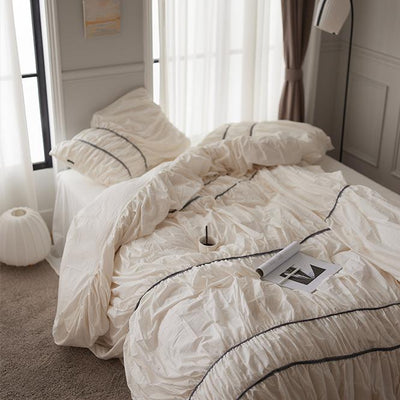 PLEATED DESIGN WASHED COTTON BEDDING SET - HGHOM