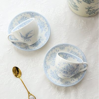 Retro Blue Flower Exquisite Afternoon Tea Coffee Cup & Saucer - HGHOM