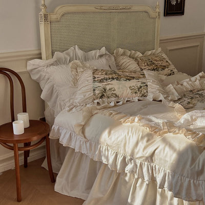 Retro Hollow Lace Ruffle Cotton Bedding Set - HGHOM