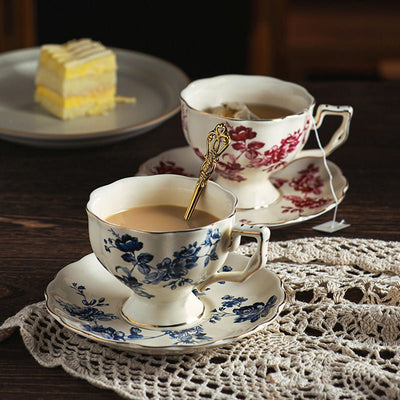 Retro Style Blue And White Porcelain Cup & Saucer Set - HGHOM