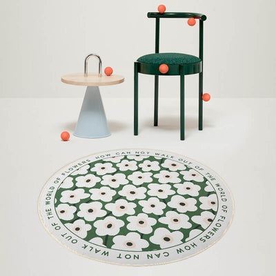 Round Flower Print Rug - HGHOM