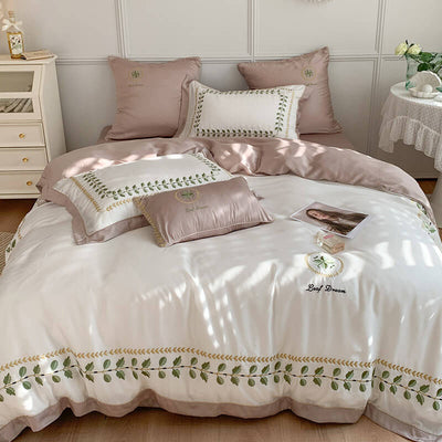 Simple Leaf Tencel Bedding Set - HGHOM