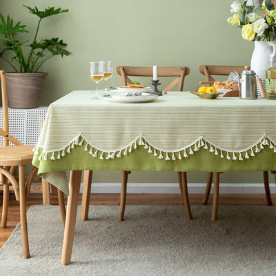 Striped Fringed Tablecloth - HGHOM