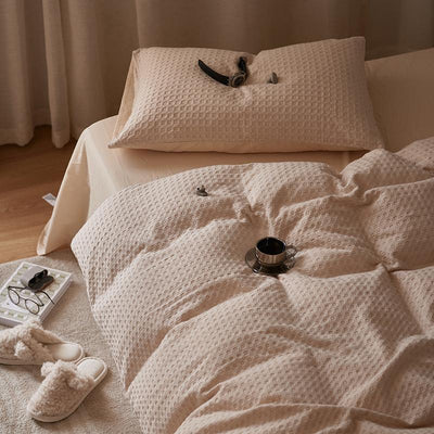 Waffle Washed Cotton Bedding Set - HGHOM