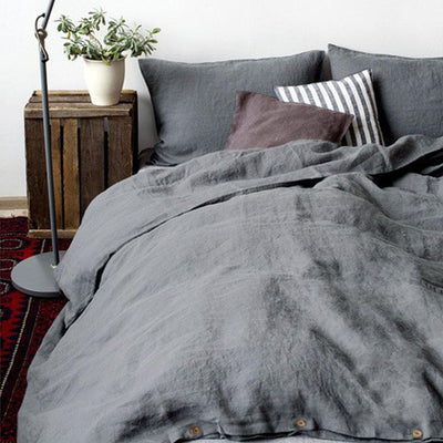 WASHED LINEN BEDDING SET-DARK GRAY - HGHOM