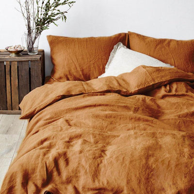 WASHED LINEN BEDDING SET-EARTHY ORANGE - HGHOM